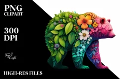 Abstract Vibrant Plant Leaves and 3D Flowers Bear PNG Product Image 1