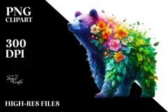 Abstract Vibrant Plant Leaves and 3D Flowers Bear PNG Product Image 1