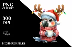 cute Watercolor Macaw with Reindeer Horns Product Image 1