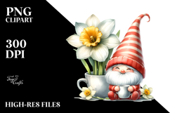 Cute GNOME with Big HAT and Narcissus in Cup PNG Product Image 2