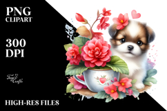 Cute Babydog with Begonia | Sublimation Clipart Product Image 2