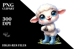 Watercolor Baby Lamb Big Eyes Standing Up Clipart Product Image 2