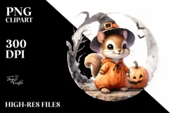 Retro Cute Baby Squirrel on Halloween Moon PNG Product Image 3