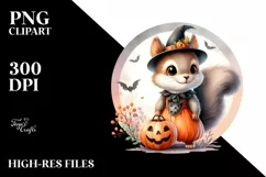 Retro Cute Baby Squirrel on Halloween Moon PNG Product Image 1