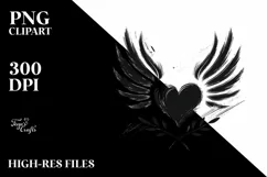 Simple Paint Brush Heart Wings PNG Product Image 2