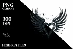 Simple Paint Brush Heart Wings PNG Product Image 2