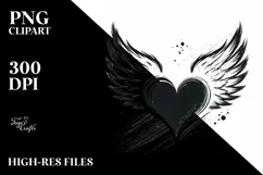 Simple Paint Brush Heart Wings PNG Product Image 2