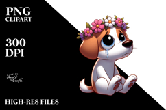 Cartoon Puppy with Flower Crown PNG Product Image 2