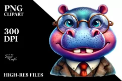 Funny Hippo Portrait in Retro es | Sublimation Clipart Product Image 1