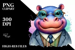 Funny Hippo Portrait in Retro es | Sublimation Clipart Product Image 1