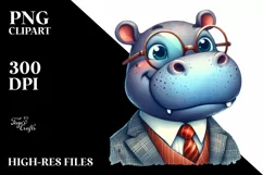 Funny Hippo Portrait in Retro es | Sublimation Clipart Product Image 1