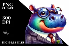 Funny Hippo Portrait in Retro es | Sublimation Clipart Product Image 1