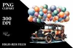 Vintage Rusty Car with Huge Balloons PNG Product Image 3