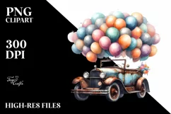 Vintage Rusty Car with Huge Balloons PNG Product Image 3