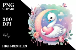 Digital Painting of Cute Boho Swan, PNG Product Image 2