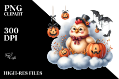 Chicken Dressed for Halloween on Cloud, Watercolor Design Product Image 2