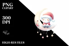 Pastel Santa Sitting on Moon PNG Product Image 3