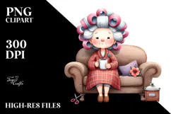 Old Lady Watercolor Character Sofa Mug | Clipart Product Image 2
