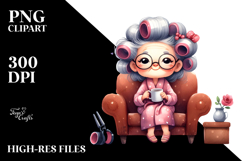 Old Lady Watercolor Character Sofa Mug | Clipart Product Image 2