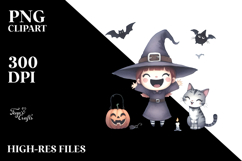 Excited Witch with Cat PNG Product Image 2
