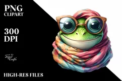 Detailed Frog in Silk Scarf | Sublimation Clipart Product Image 1