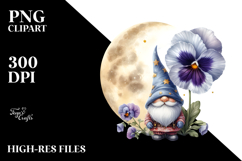 Cute Watercolor Gnome with Big Hat and Pansy, PNG Product Image 2