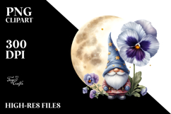 Watercolor GNOME with Pansy PNG Product Image 2