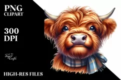 Cow Highland Cow Portrait with Smiling Eyes Clipart Product Image 3