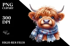 Cow Highland Cow Portrait with Smiling Eyes Clipart Product Image 1