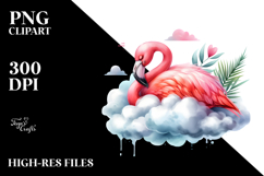 Vibrant Flamingo on Cloud | Clipart Product Image 2