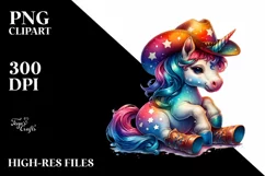 Baby Unicorn with Cowboy Hat PNG Product Image 1