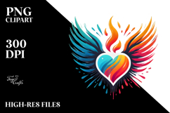 Colorful Heart Wings Fire PNG Product Image 2