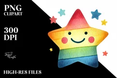 Colorful Smiling Star Watercolor PNG Product Image 2