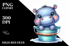 Colorful Baby Hippo in Bucket | Clipart Product Image 3