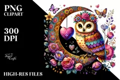 Digital Painting of Adorned Owl, PNG Product Image 2