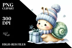 Cute Baby Snail with Present PNG Product Image 3