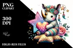 Digital Painting of Cute Boho Rhino, PNG Product Image 2