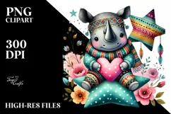Digital Painting of Cute Boho Rhino, PNG Product Image 2