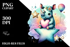 Digital Painting of Cute Boho Rhino, PNG Product Image 2