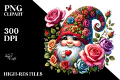Detailed Valentines Gnome with Heart Adorned by Roses PNG Product Image 2
