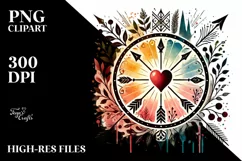 Washed Watercolor Stained Hearth with Arrow, PNG Product Image 2