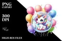 Baby Unicorn in Bubble with Balloons | Clipart Product Image 1