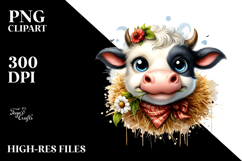 Funny Cow with Hay Straw PNG Product Image 2