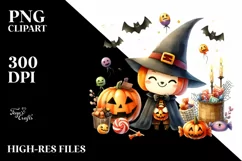 Cute Trick or Treat Watercolor PNG Product Image 1