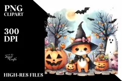 Cute Trick or Treat Watercolor PNG Product Image 1