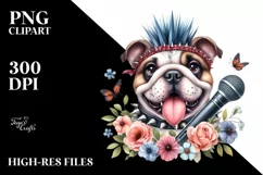 Bulldog Punk Singer Floral Frame Clipart Product Image 3