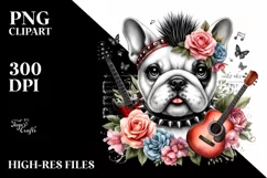Bulldog Punk Singer Floral Frame Clipart Product Image 3