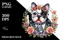 Bulldog Punk Singer Floral Frame Clipart Product Image 3