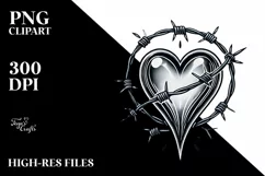 Tattoo Style Heart with and Barbwire, PNG Product Image 2