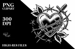 Tattoo Style Heart with and Barbwire, PNG Product Image 2
